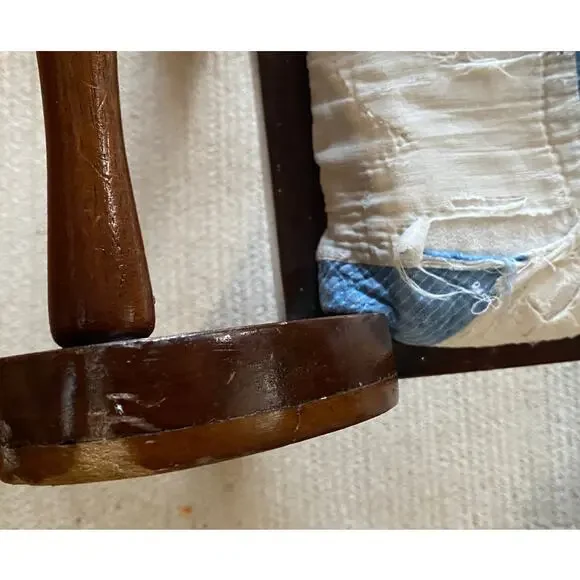 Mid 20th Century VTG Early American Style Turned Wood Footstool shabby farmhouse